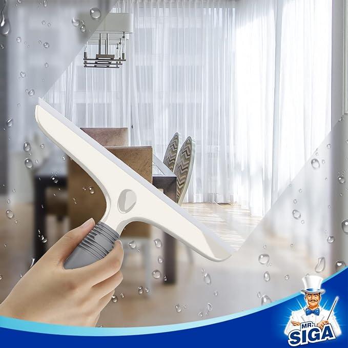 MR.SIGA Multi-Purpose Silicon Squeegee for Window, Glass, Shower Door, Car Windshield, Heavy Duty Window Scrubber, Includes Suction Hook, 10 inch, White & Gray, 2 Pack - ModernBath
