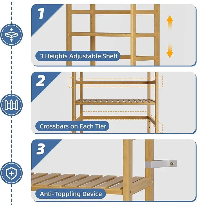 HITNET Bamboo Shelf, 6-Tier Adjustable Tall Open Bookcase, Bathroom Storage Rack Freestanding Shelving Unit, Plant Display Stand for Small Space, Natural - ModernBath