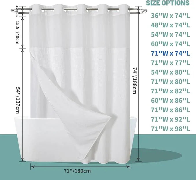eachope White No Hook Waffle Weave Shower Curtain with snap-in Liner Replacement, 230GSM Waterproof Fabric Hotel Shower Curtain Set for Bathroom, Through Mesh Top Window,71Wx74H - ModernBath