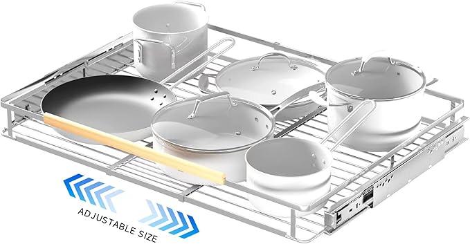 Pull Out Cabinet Organizer, 23~39.8"W x 22.5"D Expandable Pull Out Shelves for Kitchen Cabinets, Heavy Duty Metal Slide Out Pantry Shelves Sliding Shelf for Home Kitchen,Under Sink,Bathroom,Wardrobe - ModernBath