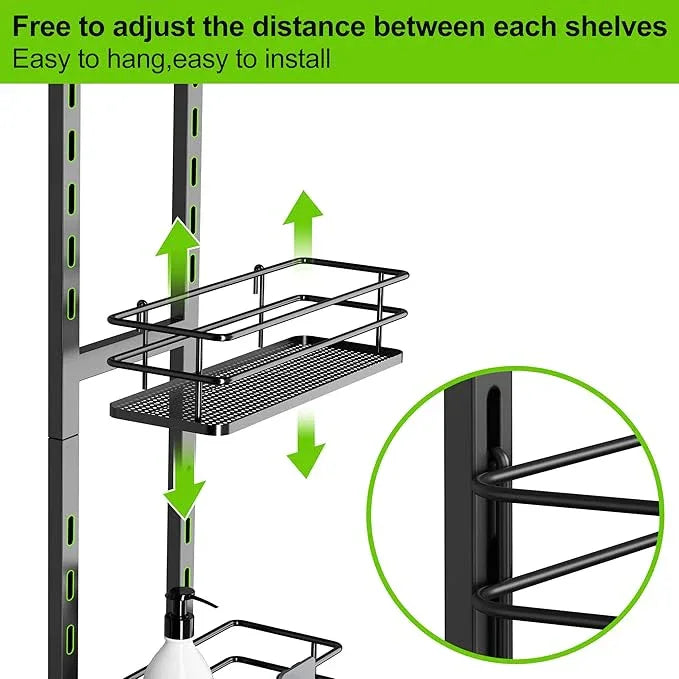 Orimade Adjustable Hanging Over the Shower Door Caddy with Hooks, Bathroom Organizer Shelf Storage Rack,No Drilling Rustproof Basket for Inside Shower, Matt Black 3 Tier - ModernBath