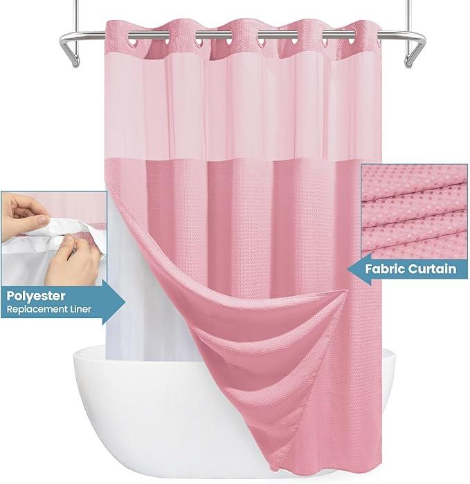EUTXL Pink Shower Curtain with Liner - 230GSM Waffle Textured Heavy Duty Shower Curtains for Bathroom,71W x 74H - ModernBath