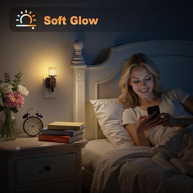 JandCase Candle Night Light, Night Lights Plug into Wall, 3000K Soft White, 0-100LM Adjustable Brightness, Dusk to Dawn Sensor NIghtlight for Dinning Room, Living Room, Bathroom, Hallway - ModernBath