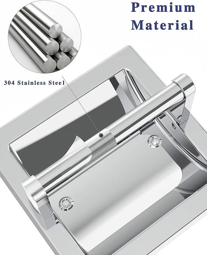 Toilet Paper Holder 2 Pack, Recessed Pivoting Toilet Paper Holder Wall Mount Stainless Steel for Large Rolls in Bathroom (Chrome) - ModernBath