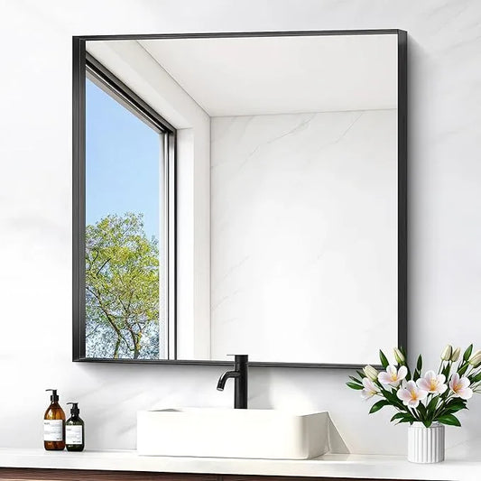 Black Bathroom Mirror, 30x30 Inch Rectangular Framed Mirror, Large Wall Mounted Bathroom Vanity Mirror Over Sink for Bedroom,Restroom, Living Room, Hangs Vertically or Horizontally - ModernBath
