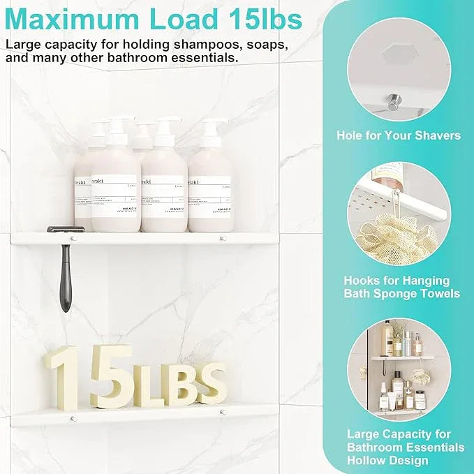 10" Bathroom Corner Shelf, 2 Pack Recessed Shower Shelf Caddy, SUS304 Stainless Steel Shelf Wall Mount Triangular, No Drilling Matte White - ModernBath