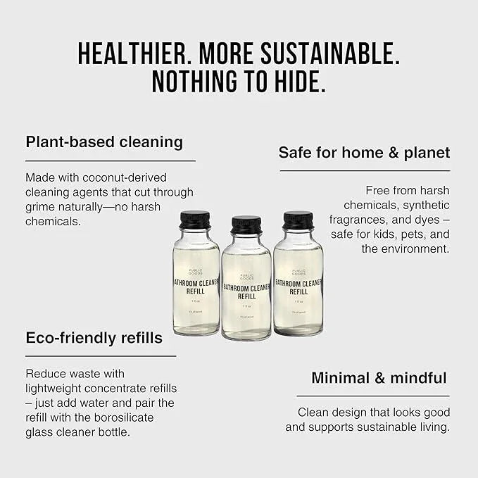Public Goods Bathroom Cleaner Refill | Refill Concentrate for Toilets, Tile, Showers, Sinks | Cruelty Free, Vegan Friendly | Scented with Lemon Rosemary Essential Oils | 3 Pack - 24 Oz Diluted - ModernBath