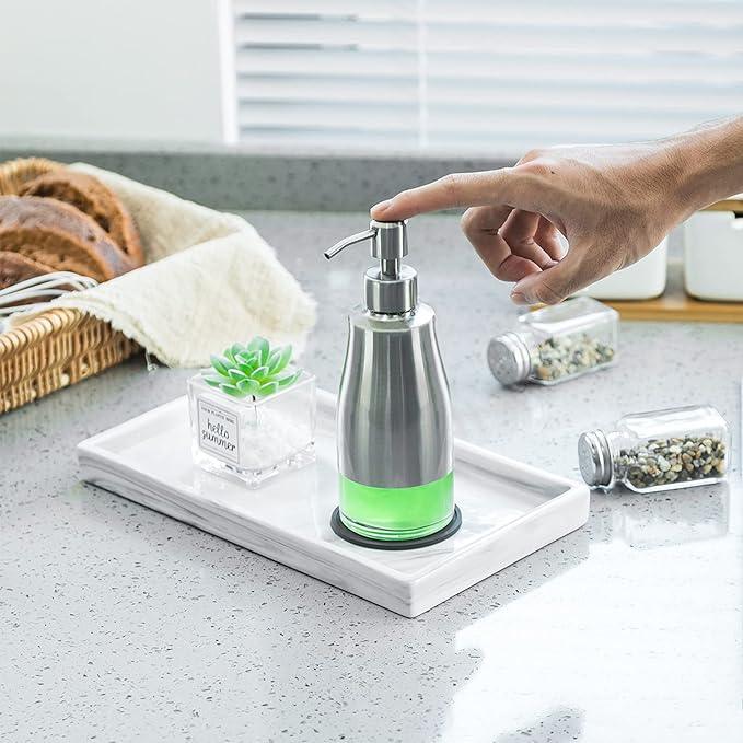 Gaussra 2 Pack Soap Dispenser with Coaster and Stickers, Stainless Steel Case Glass Liner Hand Pump Dispenser, Refillable Liquid Hand Soap Dispenser for Bathroom & Kitchen - Brushed Nickel - ModernBath