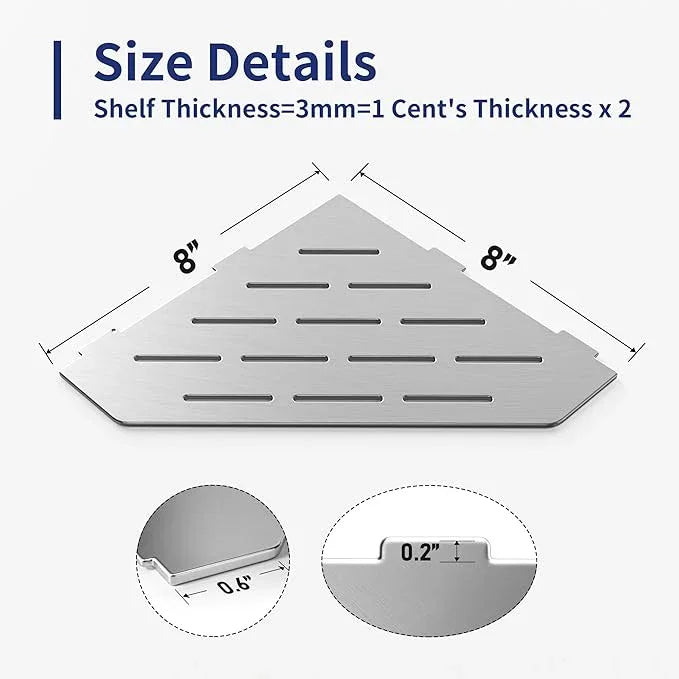 Corner Shower Shelf, 304 Stainless Steel Pentagonal Heavy Duty Floating Corner Sheves Slot Design Recessed Bathroom Shelf for Tiled Wall 2 Pack(Brushed, 8"-2 Pack) - ModernBath