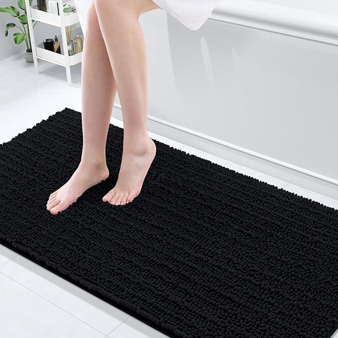 Arotive Luxury Chenille Bathroom Rug Mat, Extra Soft Thick Absorbent Shaggy Bath Rugs, Non-Slip Machine Wash Dry, Plush Bath Mats for Bathroom, Shower and Tub, 70x24, Black - ModernBath