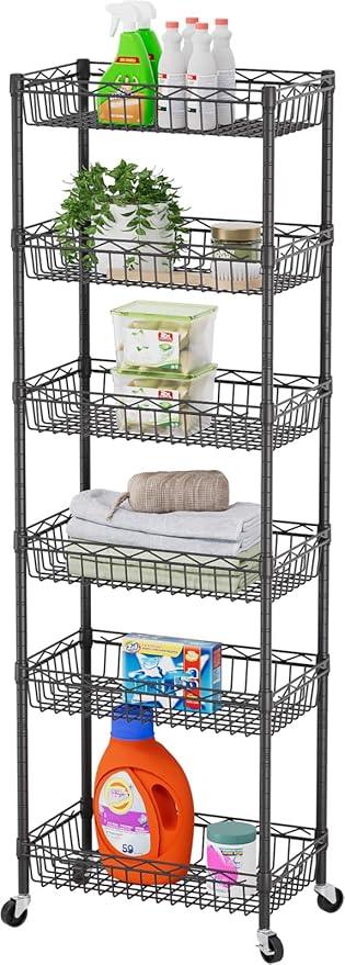 SINGAYE Shelf Closet Wire Shelving：Adjustable Metal Unit for Laundry Room Organization Bathroom Kitchen Home Storage with Wheels Pantry Rack Shelves - ModernBath