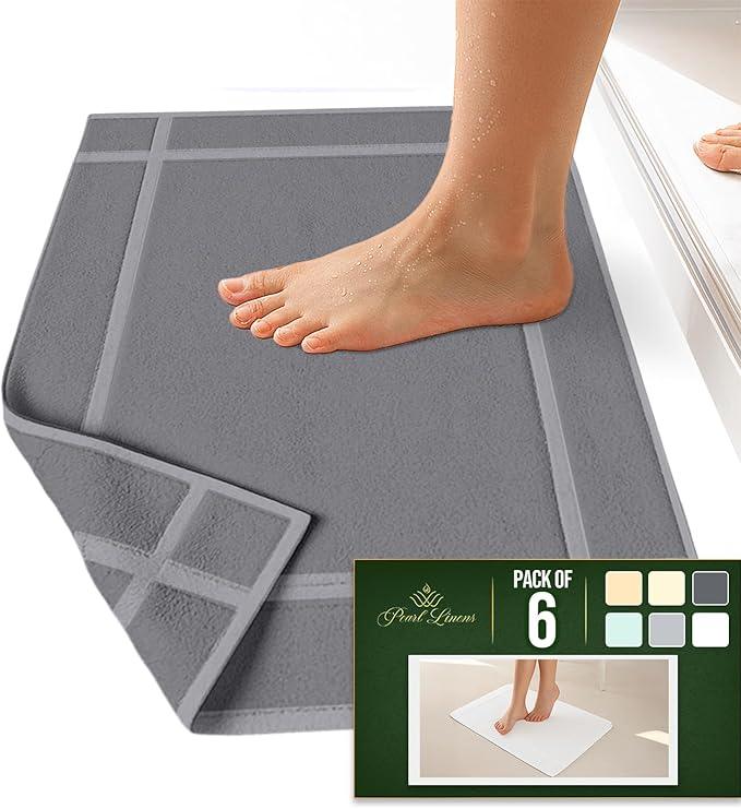 Pearl Linens 100% Ring Spun Cotton Bath Mat (Pack of 6) 18 x 25 Inch, Washable, Soft & Absorbent Terry Bathroom Floor Mat – Not Bathroom Rugs – Quick-Dry After Shower Bath Mat, 687 GSM, Light Grey - ModernBath