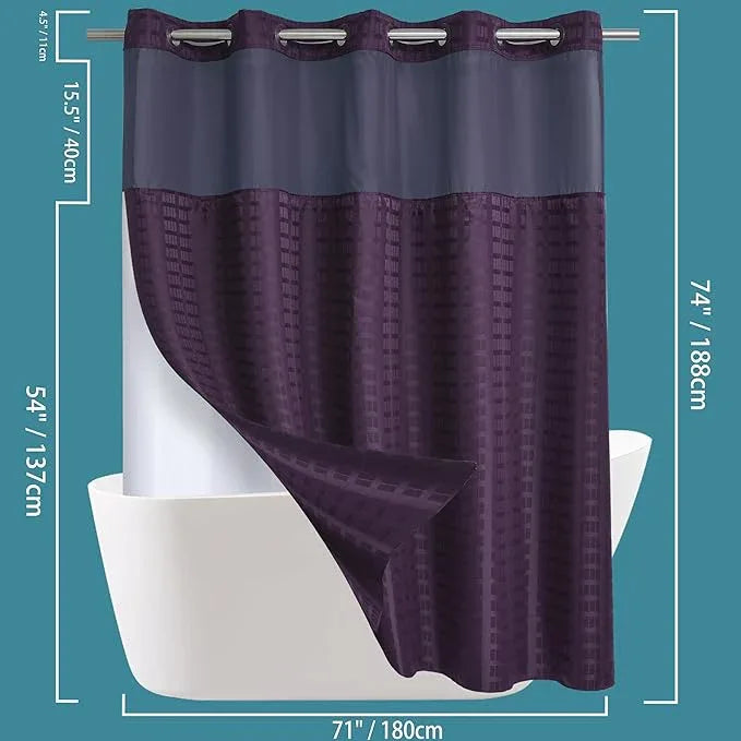 Conbo Mio No Hook Shower Curtain with Snap in Liner Set, Hotel Luxury Purple Shower Curtains for Bathroom with See Through Top Window, Waterproof, Washable 71W x 74H - ModernBath