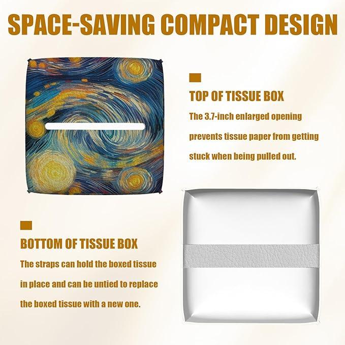 Starry Night Sunflower Tissue Box Cover 2PCS, Leather Tissue Box Holder Square Facial Paper Case Tissue Box Cube Organizer for Bathroom Bedroom Desk Office - ModernBath