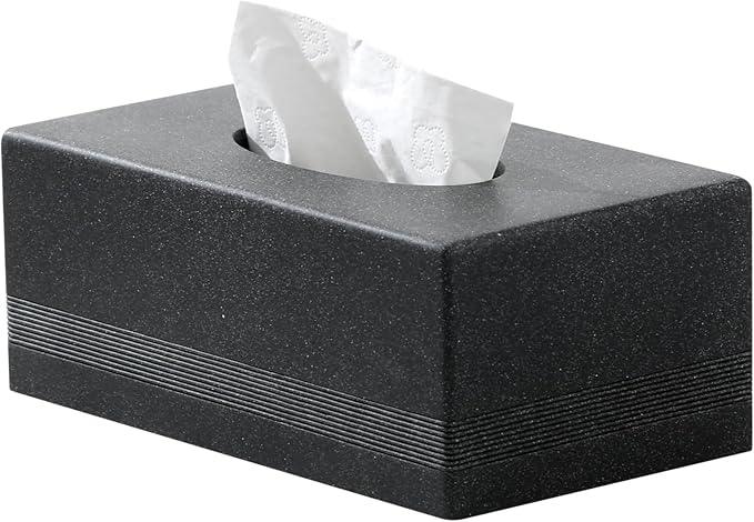Haocoott Tissue Box Cover Rectangle, Resin Facial Tissues Holder Covers RectangularToilet Paper Holder Case Dispenser Home Decorative for Bathroom Kitchen Bedroom Living Room Office (Black) - ModernBath