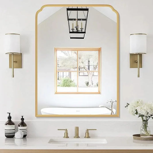 Ferytange 30X40 Inch Gold Bathroom Mirror for Vanity, Modern Rounded Corner Large Wall Mirror for Over Sink with Non-Rusting Iron Metal Framed (Tempered Glass) - ModernBath