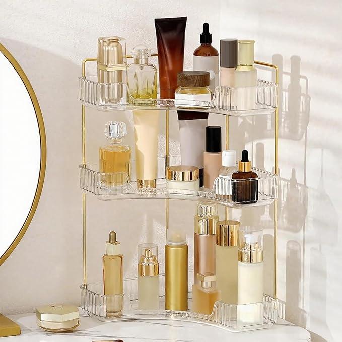 INVSSENE Corner Bathroom Countertop Organizer, Vanity Trays for Counter, Makeup Organizers, Perfume Tray, Kitchen Spice Rack, (Clear, 3 Tiers) - ModernBath