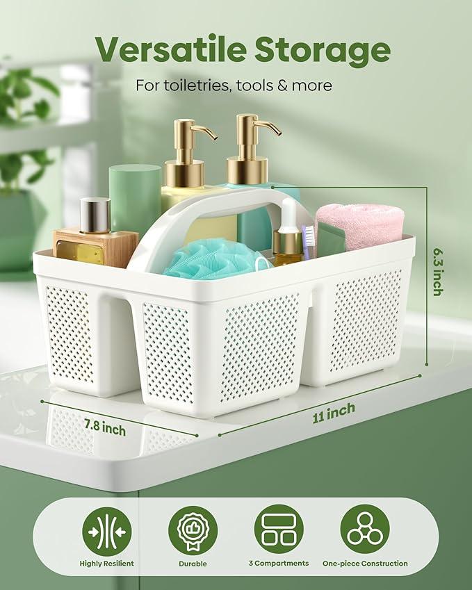 MLIKLU 4 Pack Portable Shower Caddy, Integrated Handle, Reinforced Plastic, Quick-Dry Ventilation Holes, Multi-purpose Storage Basket for Home, Dorm and Bathroom, Kitchen, Under Sink Storage, White - ModernBath