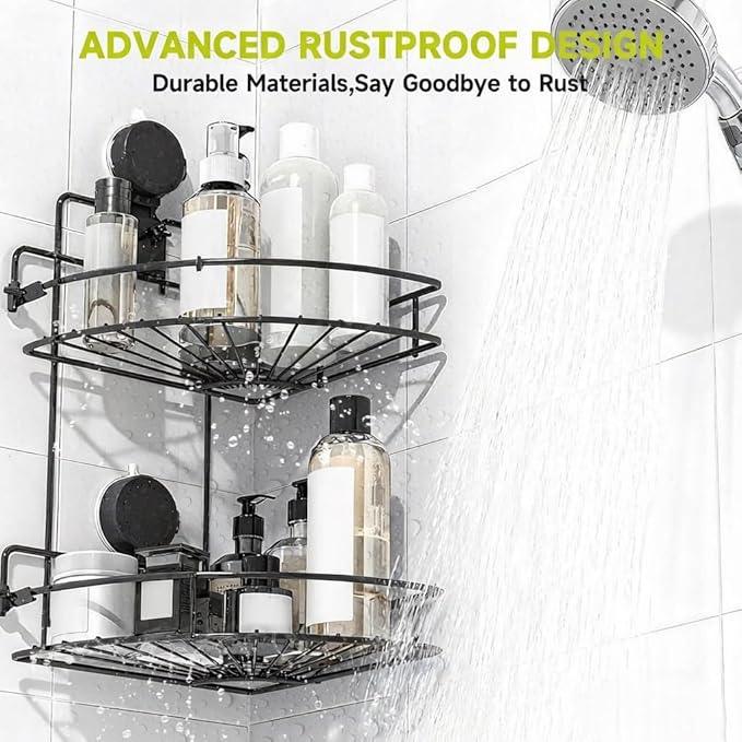 BANGMANG Shower Caddy Suction Cup, 2 Pack Suction Shower Shelf, NO-Drilling Bathroom Holder, Rustproof Bathroom Organizer for 90° Wall Corner, Black - ModernBath