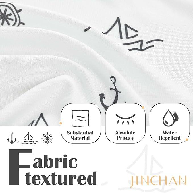 jinchan Black and White Nautical Shower Curtain Kids Cartoon Printed Waterproof Fabric Shower Curtains for Bathroom Ocean Sailboat Simple in Bath with 12 Hooks 70x72 Inches - ModernBath