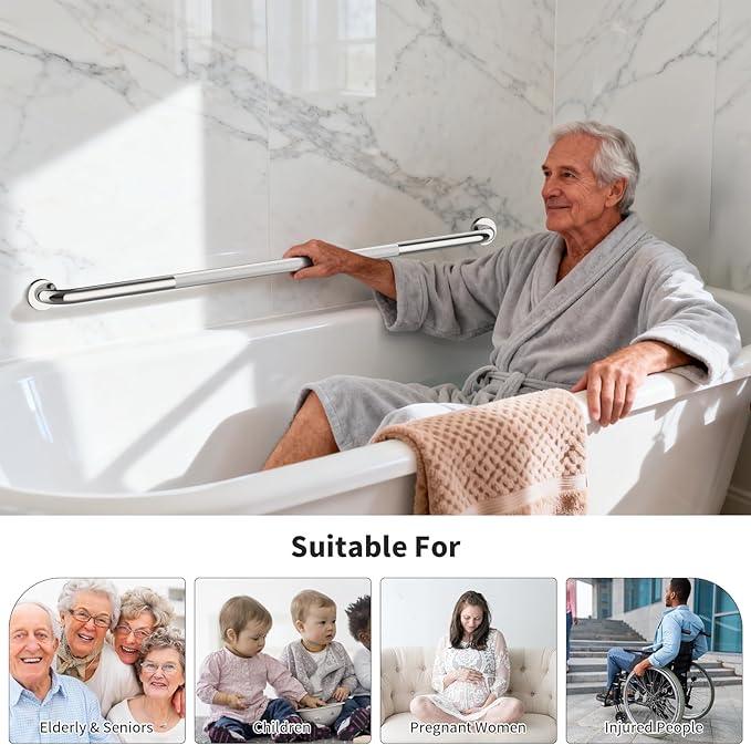 48 Inch Anti Slip Shower Grab Bar, 2 Pack Munzong Bathroom Grab Bar for Showers, Brushed Nickel Knurled Handicap Balance Bar,Safety Hand Rail Support Elderly Senior Assist Bath Handle - ModernBath