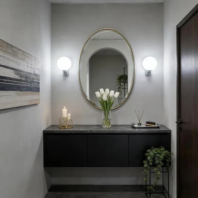 POZINO Vanity Beveled Mirrors, 22"x30" Oval Mirror for Over Sink, Modern Brass Mirror with Stainless Steel Frame, Brush Gold Rounded Mirrors for Bathroom Bedroom Living Room, Horizontal Or Vertical ﻿ - ModernBath