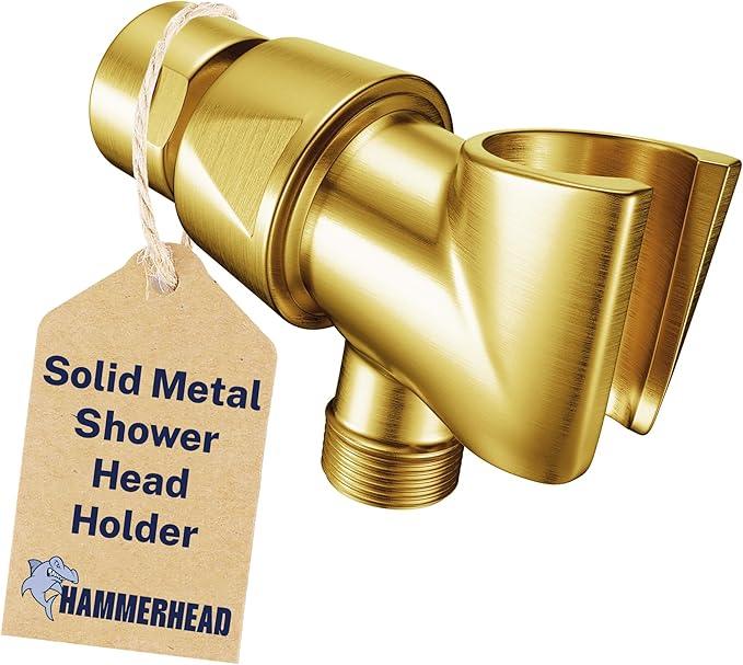 HammerHead Showers Solid Metal Handheld Showerhead Holder, Adjustable Wand Holder with Universal Wall Hook Bracket and Brass Pivot Ball, Brushed Gold - ModernBath