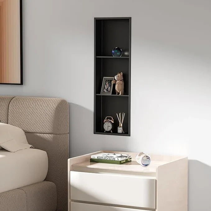 Qeke Stainless Steel Shower Niche 12" X 36", No Tile Needed Wall Niche Three-Tier, Recessed Shower Shelf for Bathroom Storage, Matte Black - ModernBath