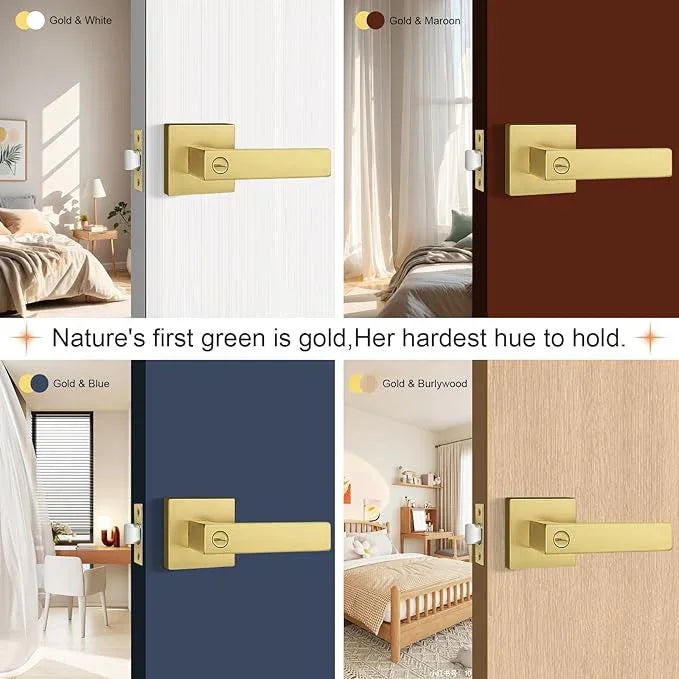 Probrico Gold Privacy Door Handle Lockset Heavy Duty Interior Door Lever for Bedroom Reversible Keyless Handleset Door Knob 10 Pack - ModernBath