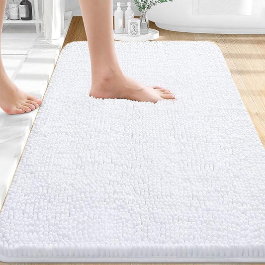 OLANLY Bathroom Rugs 36x24, Extra Soft Absorbent Chenille Bath Rugs, Rubber Backing Quick Dry, Machine Washable Bath Mats for Bathroom Floor, Tub and Shower, Home Decor Accessories, White - ModernBath