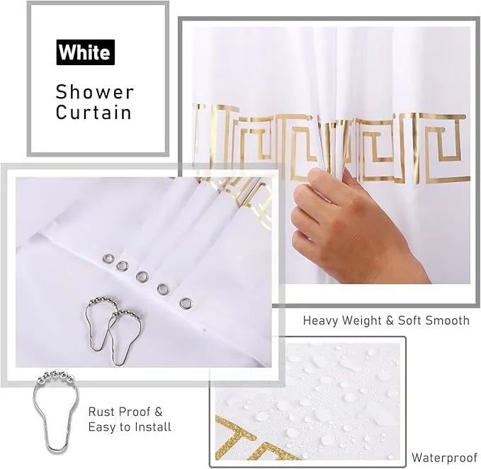 XLHOMO 11PCS Bathroom Sets with Shower Curtain and Rugs Bathroom Accessories Set White Bathroom Set,Soap Dispenser & Toilet Brush Holder Set with Stainless Steel Trash Can - ModernBath