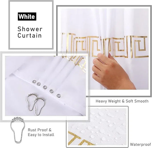 XLHOMO 11PCS Bathroom Sets with Shower Curtain and Rugs Bathroom Accessories Set White Bathroom Set,Soap Dispenser & Toilet Brush Holder Set with Stainless Steel Trash Can - ModernBath