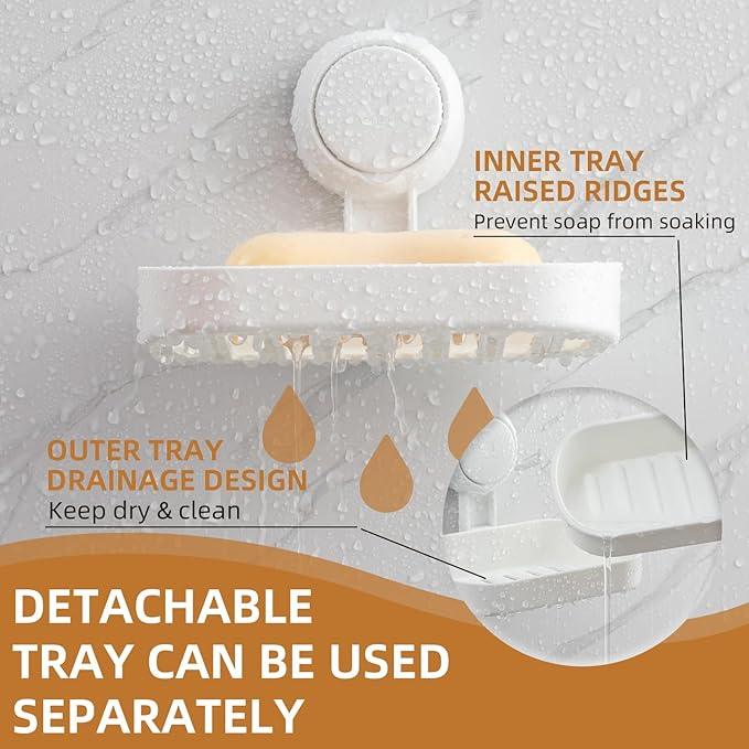 LEVERLOC Soap Dish Holder for Shower Suction Cup Wall Mounted Self Draining NO-Drilling Removable Bar Soap Sponge Holder for Bathroom Bathtub Kitchen Sink Waterproof Strong Vacuum Suction Adhesion - ModernBath