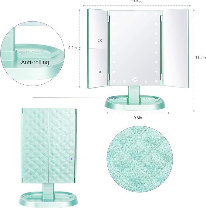 deweisn Trifold Lighted Vanity Makeup Mirror with 21 LED Lights,1x/2x/3x Magnification Touch Screen Dimming,Two Power Supplies Makeup Mirror, Gift for Women - ModernBath