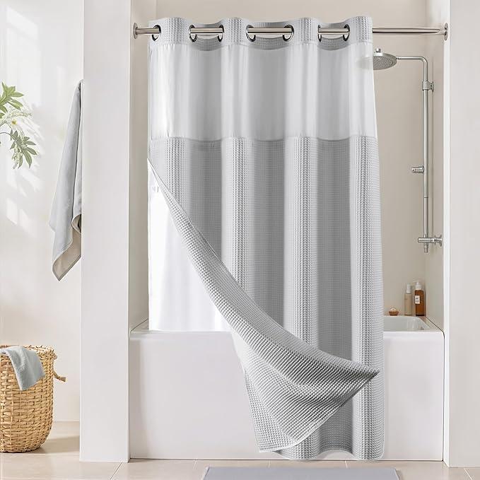 River Dream Lake Wanaka Fabric Shower Curtain Set, Cotton Blend, Waffle Weave, with Snap in Replacement Liner，54 x 80 inches - ModernBath