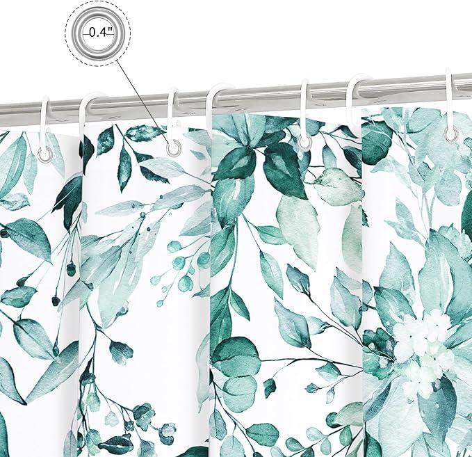 Gibelle Teal Eucalyptus Shower Curtain, Watercolor Plant Leaves with Floral Bathroom Shower Curtain Set with Hooks, 72x72 - ModernBath