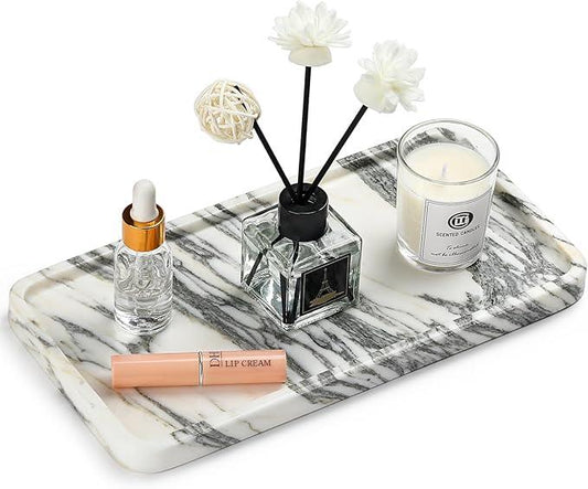 Natural Marble Vanity Tray - Moujings Genuine Marble Perfume Tray for Bathroom Decor, Stone Bathroom Vanity Organizer Tray for Kitchen Counter, Candles, Jewelry, Coffee, Makeup, Key - ModernBath