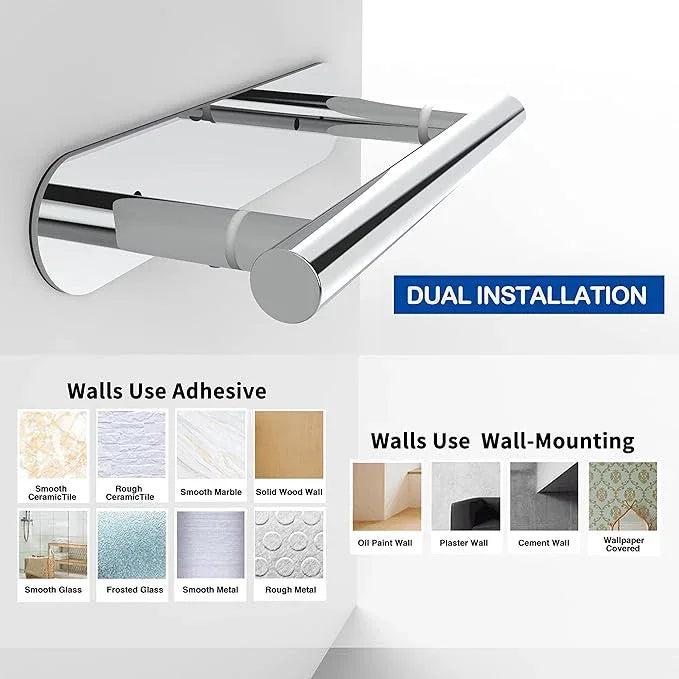 RUACQ Toilet Paper Holder, Self-Adhesive or Wall Mount, SUS304 Stainless Steel Rustproof Stick on Toilet Paper Roll Holder, No Drilling Bathroom Tissue Holder, Modern Pivoting Design (Chrome) - ModernBath