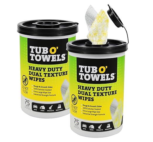 Tub O’ Towels TW75 Heavy-Duty 10" x 12" Size Multi-Surface Cleaning Wipes, Dual Texture, 75 Count Per Canister, 2 Pack - ModernBath