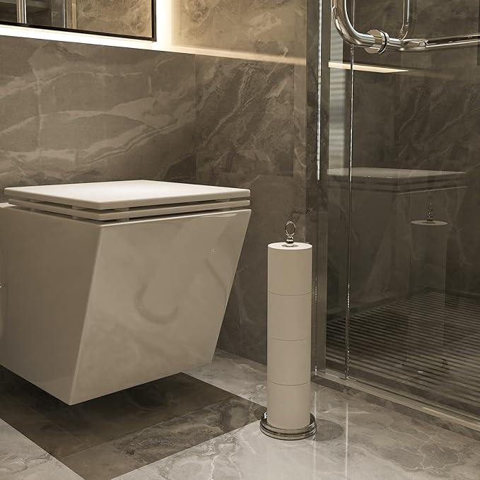 Toilet Paper Holder Stand with Reserve Function, Free Standing Toilet Paper Holder for Bathroom, Toilet Paper Stand with Reserve for 4 Rolls 22.5" Height (2 Pack, Brushed Nickel) - ModernBath