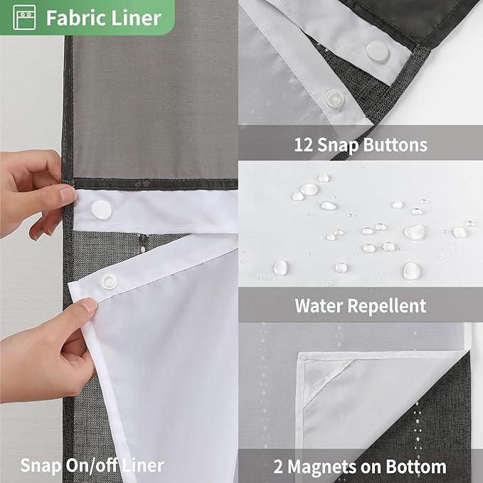 eachope No Hook Stall Shower Curtain with Snap-in Fabric Liner - 54x80 Heavy-Duty Linen Textured Striped Design,Narrow Rustic Modern Farmhouse Bohemian Bathroom Curtain,Water-Repellent,Charcoal Grey - ModernBath