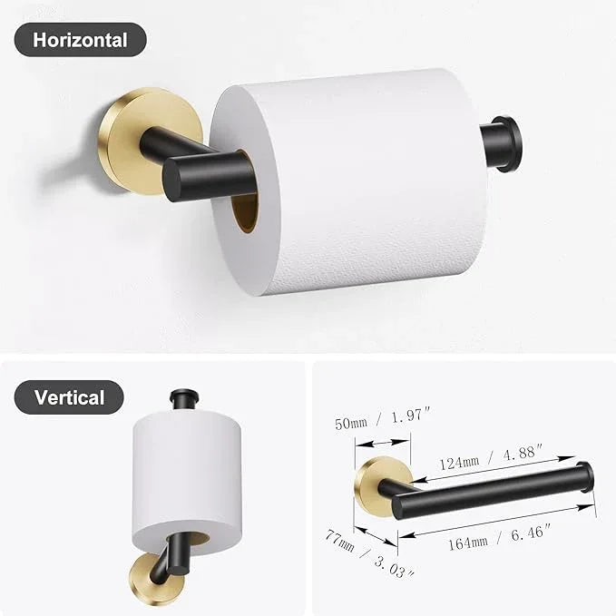 Lairuier Bathroom Hardware Set, 4-Piece Towel Holder Set Include Toilet Paper Holder,Towel Ring and 2 Towel Hooks Stainless Steel Wall Mounted Bathroom Hardware Accessories Set (Black and Gold) - ModernBath
