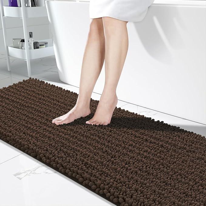 Yimobra Bathroom Runner Rug 70x24 Inch - Extra Long Non Slip Chenille Bath Mat, Soft & Absorbent, Machine Washable Shaggy Hallway Carpet for Vanity Tub Shower, Brown Home Decor Accessories - ModernBath