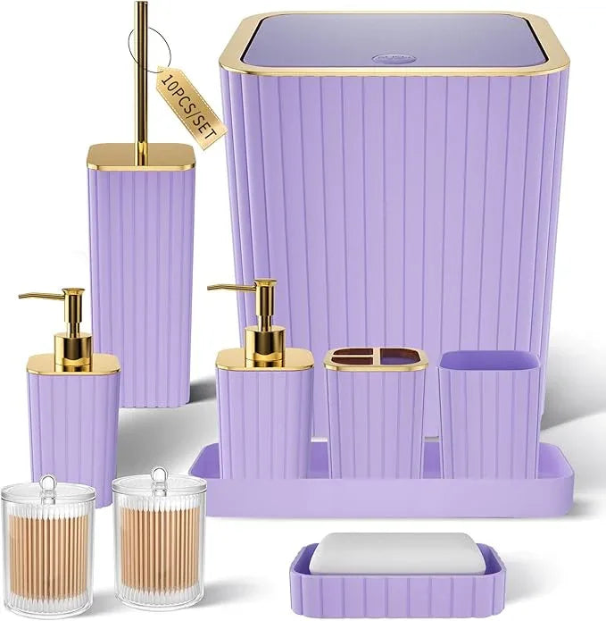 XLHOMO Bathroom Accessories Set - Gorgeous Bathroom Set, 10PC Purple Bathroom Accessory Set, Toilet Brush, Trash Can & Soap Dispenser - ModernBath