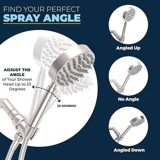 HammerHead Showers® Solid Metal Handheld Shower Head Holder - Brushed Nickel - Adjustable Shower Wand Holder with Universal Wall Hook Bracket and Brass Pivot Ball - Hand Held Shower Head Holder - ModernBath