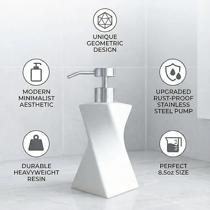Modern White Hand Soap Dispenser with Stainless Steel Pump for Bathroom Countertop, Dish Soap Dispenser for Kitchen Sink, Contemporary Art Style, Matte Finish, 8.5oz (Arctic White) - ModernBath