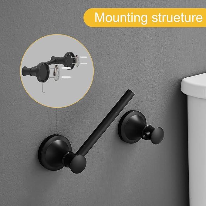 BESy Wall Mounted Toilet Paper Roll Holder Rustproof Toilet Tissue Holder Bathroom Flexible Pivoting Handle Tissue Roll Holder, Matte Black, Stainless Steel - ModernBath