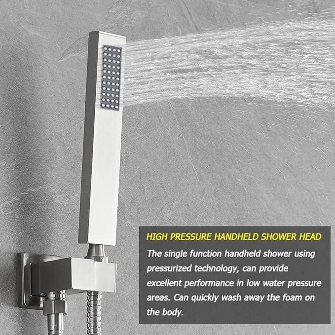 JingGang 16 Inch Ceiling Mount Brushed Nickel Shower System Bathroom Luxury Rain Mixer Shower Combo Set Ceiling Rainfall Shower Head System (Contain Shower Faucet Rough-in Valve Body and Trim Kit) - ModernBath