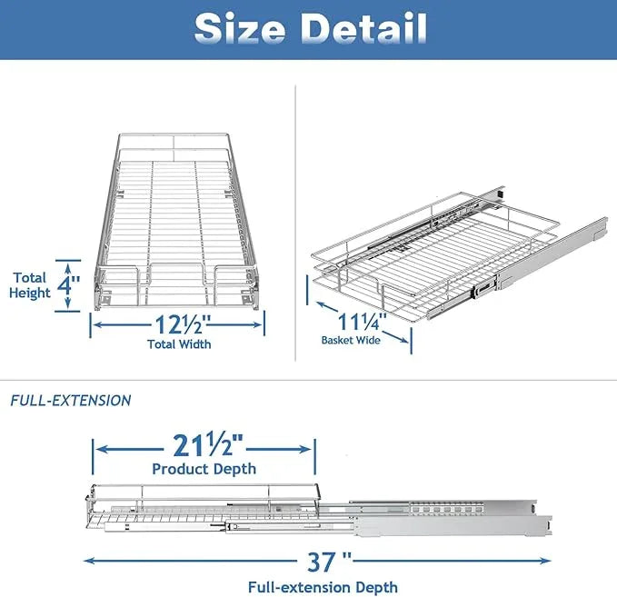 Pull Out Cabinet Organizer 12½" W x 21½" D, Heavy Duty Cabinet Pull Out Shelves, Slide Out Drawers Organization for Kitchen Cabinets Bathroom - ModernBath