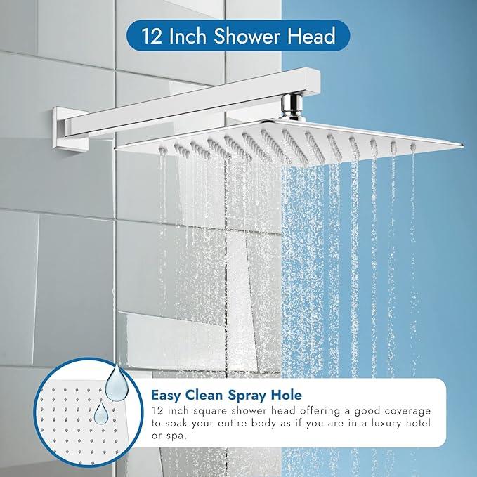 Cinwiny Shower Faucet Set,Shower Head and Handle Set with Valve,Single Handle,Wall Mount 12 Inch Showerhead for Modern Bathroom,Polished Chrome - ModernBath